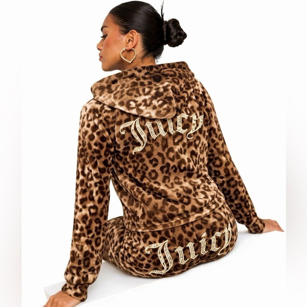 NWT JUICY COUTURE animal print small bling Velour Tracksuit Set -Ocelot - Picture 14 of 14